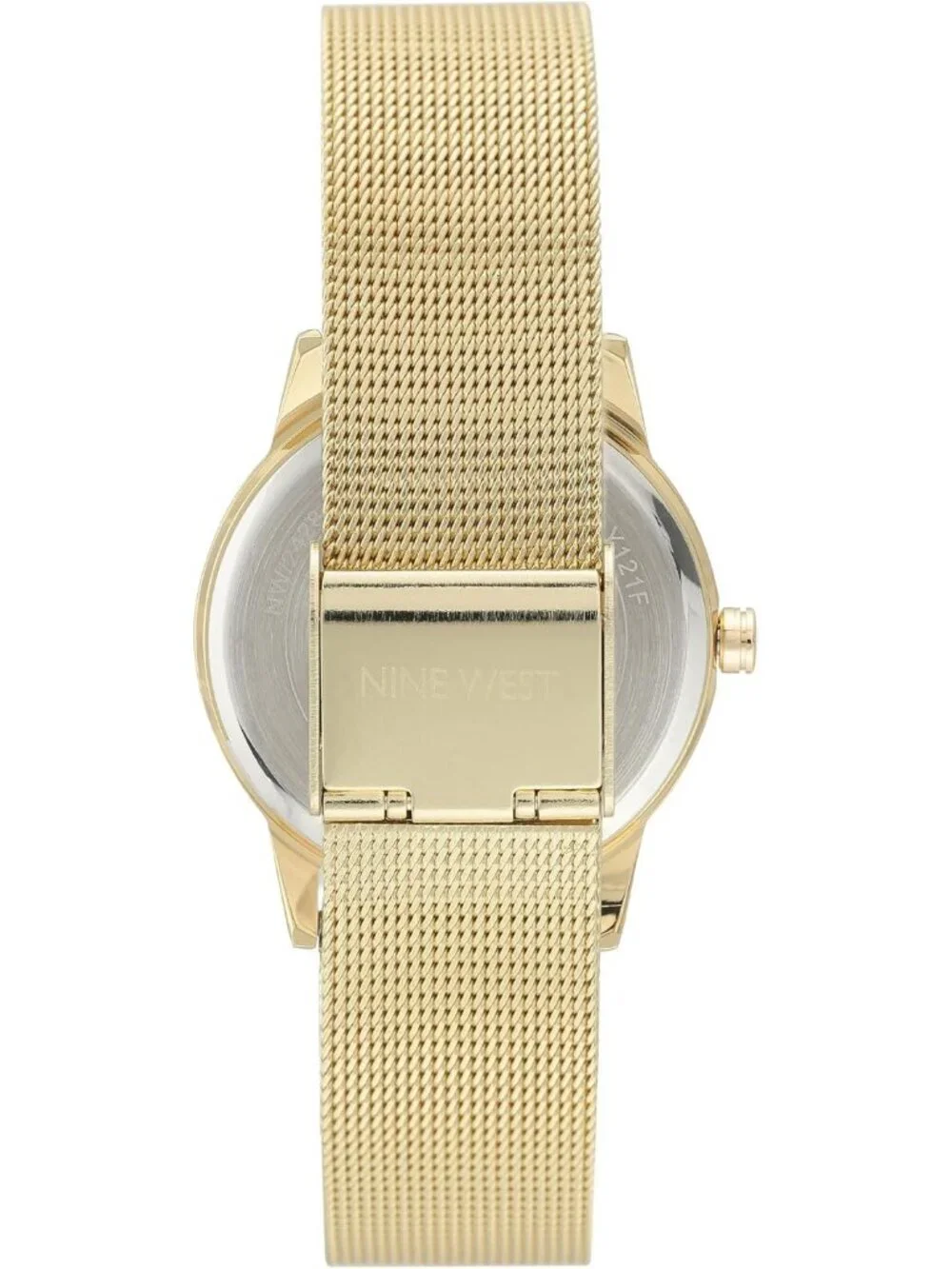 Nine West Women's All Gold Analog Quartz Floral Dial Mesh Round Bracelet Watch